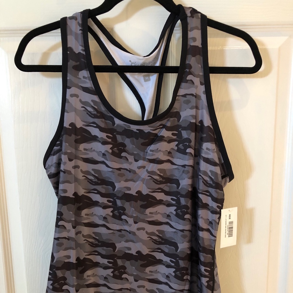 Orange theory grey camo tank top Medium NWT